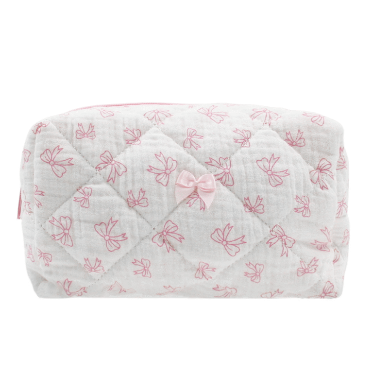 cosmetic bag makeup bag toiletry bag Quilted Pink Floral Cotton Makeup Pouch