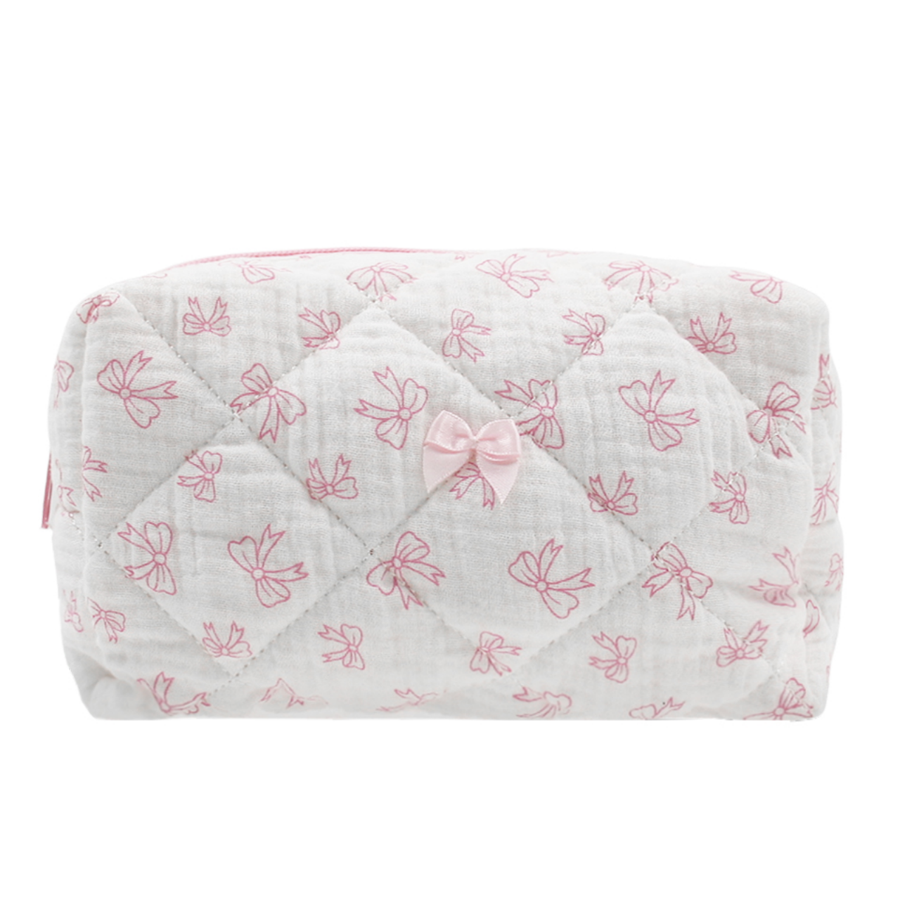cosmetic bag makeup bag toiletry bag Quilted Pink Floral Cotton Makeup Pouch