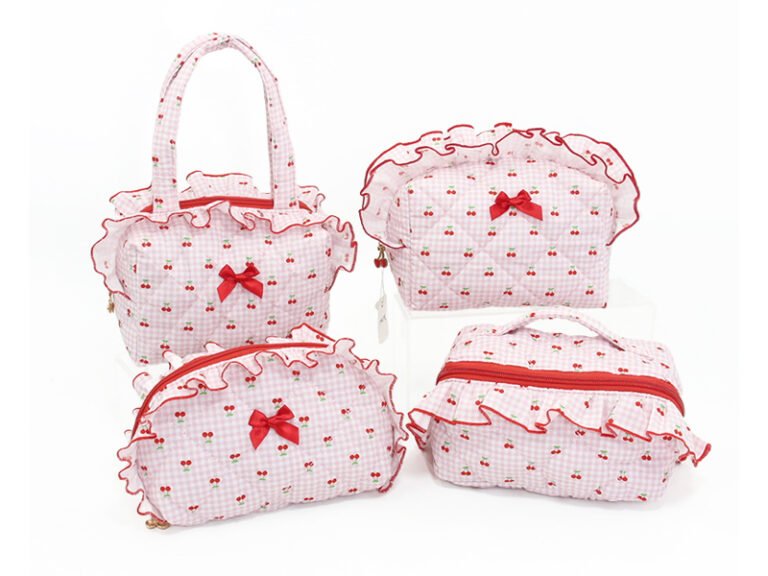 makeup bag set cosmetic bag toiletry bag Cute Ruffle Bow 4 Piece Travel Cosmetic Pouch Set