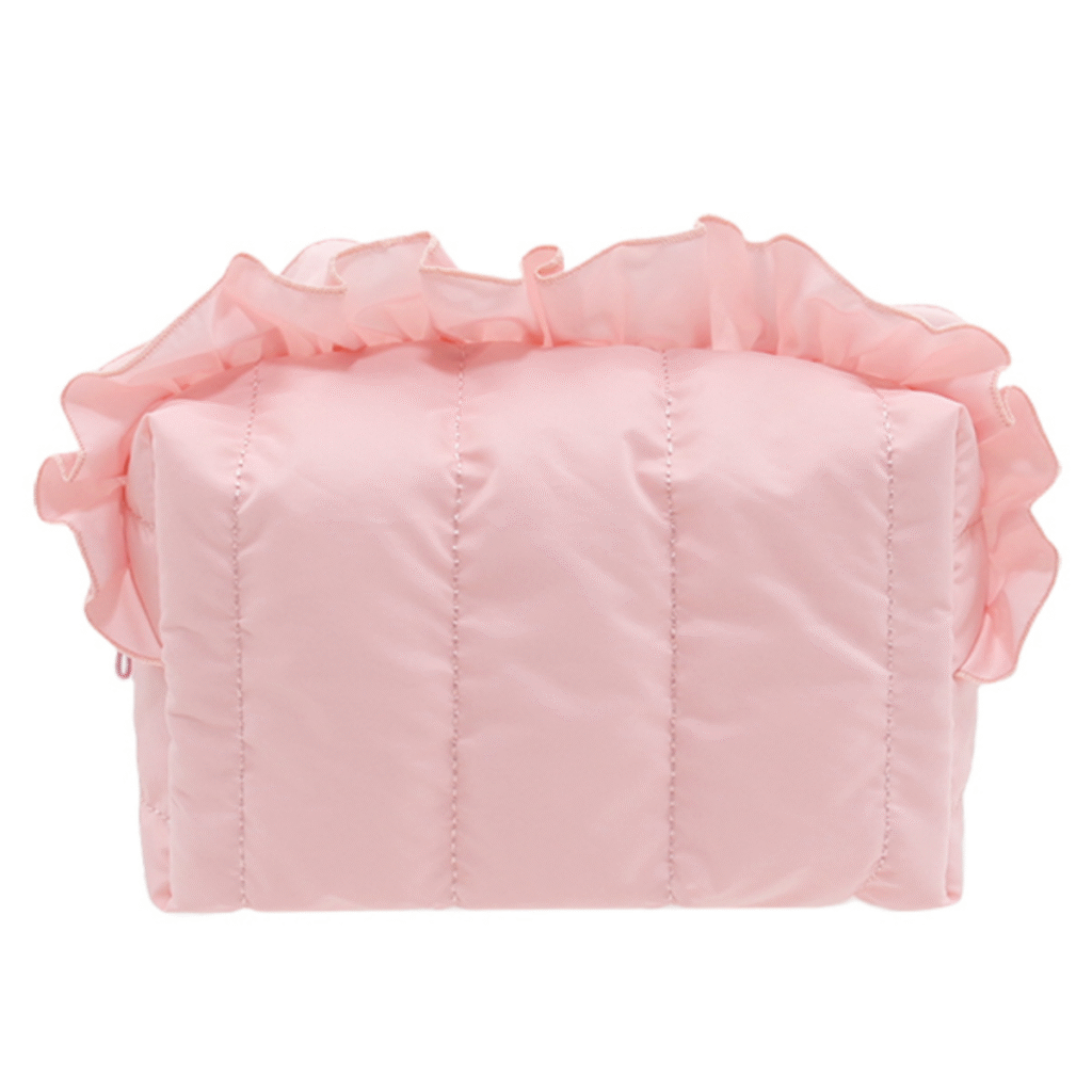 cosmetic bag makeup pouch travel makeup bag Pink Ruffle Quilted Cosmetic Bag For Women