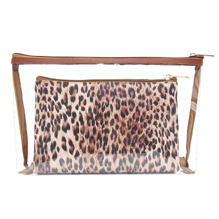 leopard makeup bag cosmetic pouch wristlet Chic Leopard Print Cosmetic Bag with Removable Wrist Strap