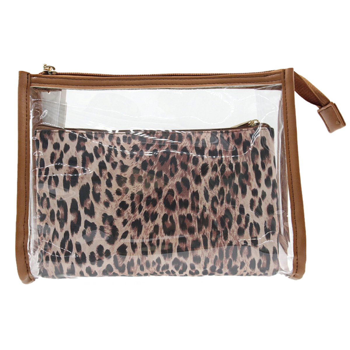 clear makeup bag PVC toiletry bag leopard cosmetic bag Transparent Leopard Print Clear Cosmetic Pouch With Inner Zip Bag