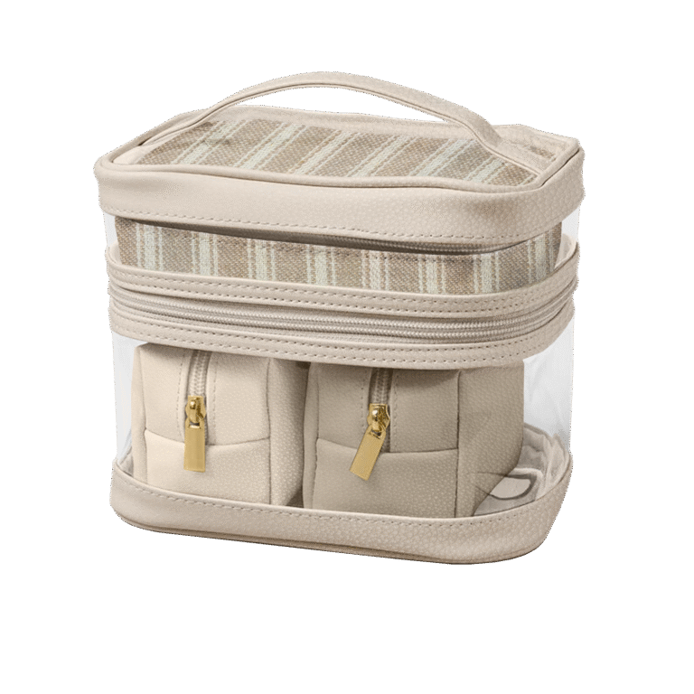 cosmetic bag makeup bag travel organizer Beige Clear Two Layer Cosmetic Bag With Handle And Inner Pouch Set