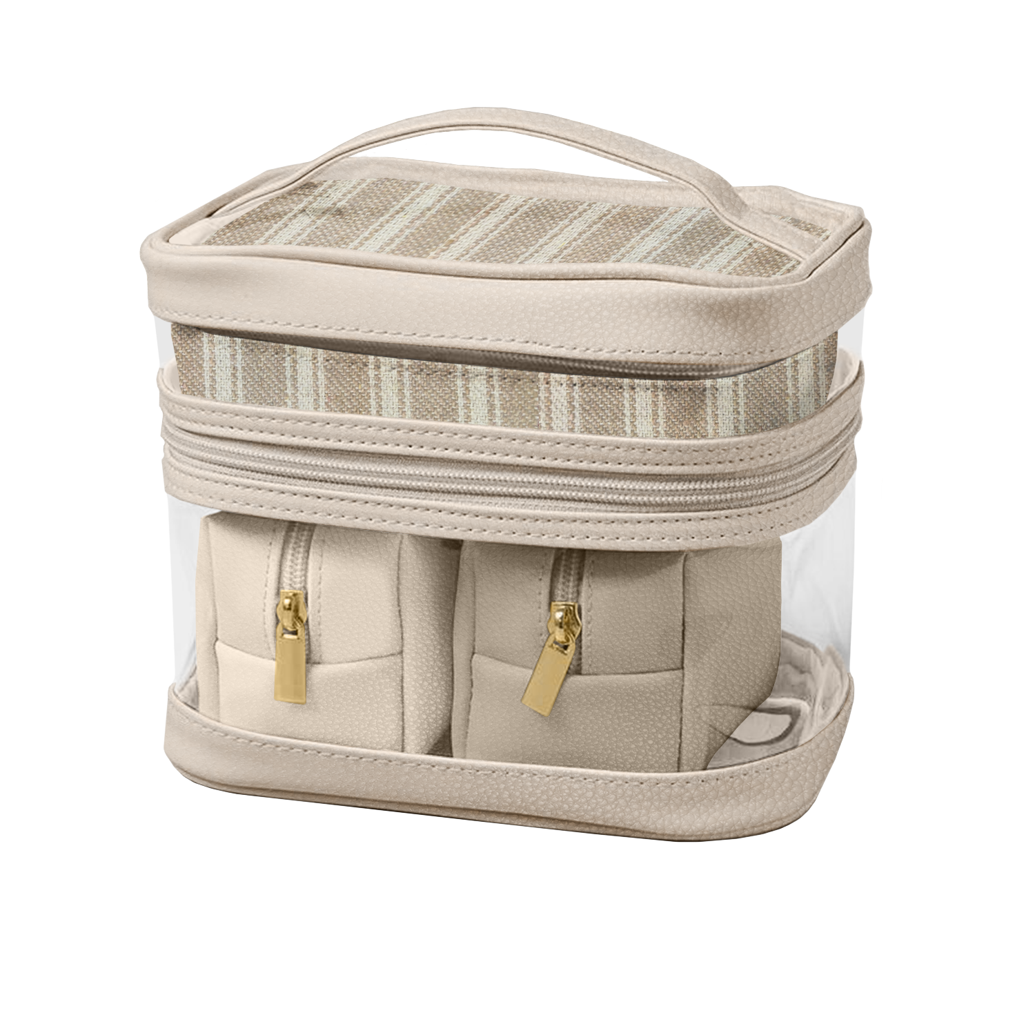 cosmetic bag makeup bag travel organizer Beige Clear Two Layer Cosmetic Bag With Handle And Inner Pouch Set