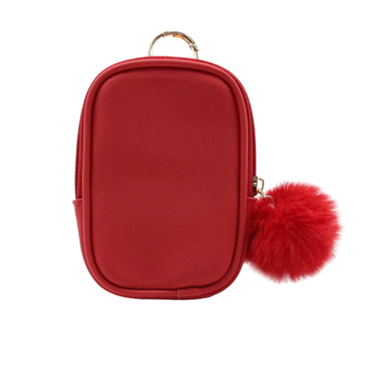coin purse keychain pouch mini bag Red PU Leather Pom Pom Case
