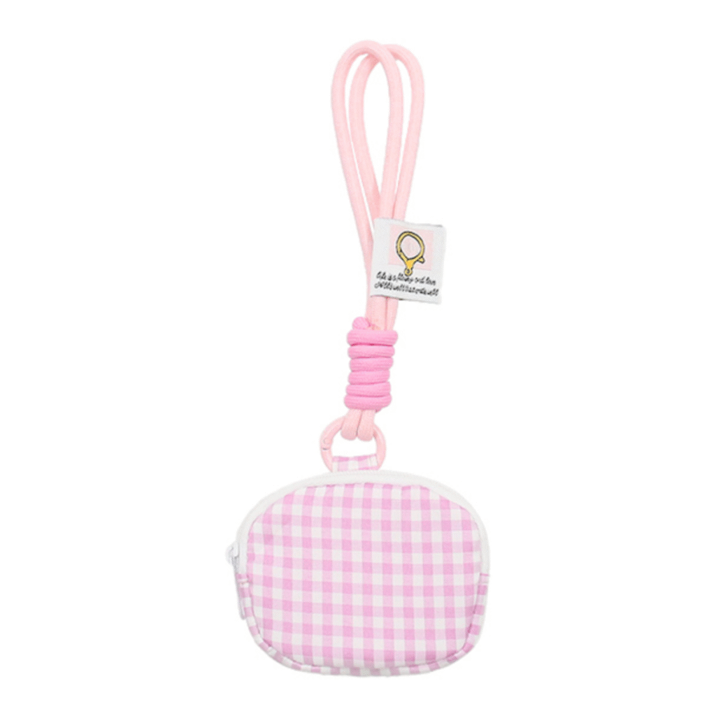 mini coin purse earbud case keychain pouch Pink Gingham Paracord Wristlet Mini Bag