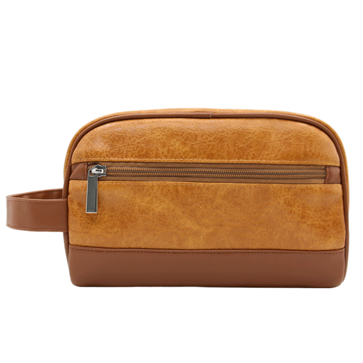 mens toiletry bag dopp kit travel shaving bag Classic Two-Tone PU Leather Wash Bag with Front Pocket