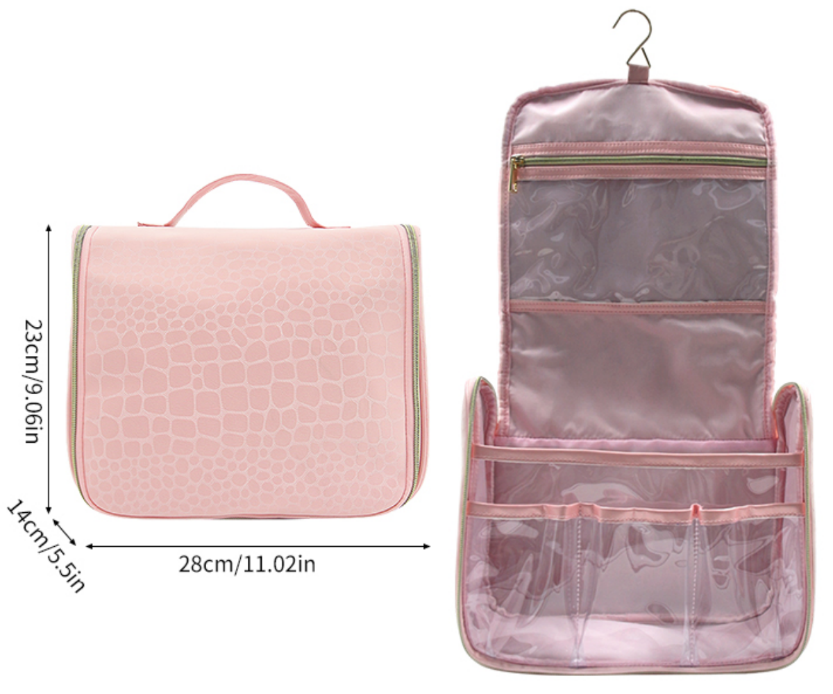 Hanging toiletry bag travel makeup bag cosmetic organizer foldable pink bathroom wash bag