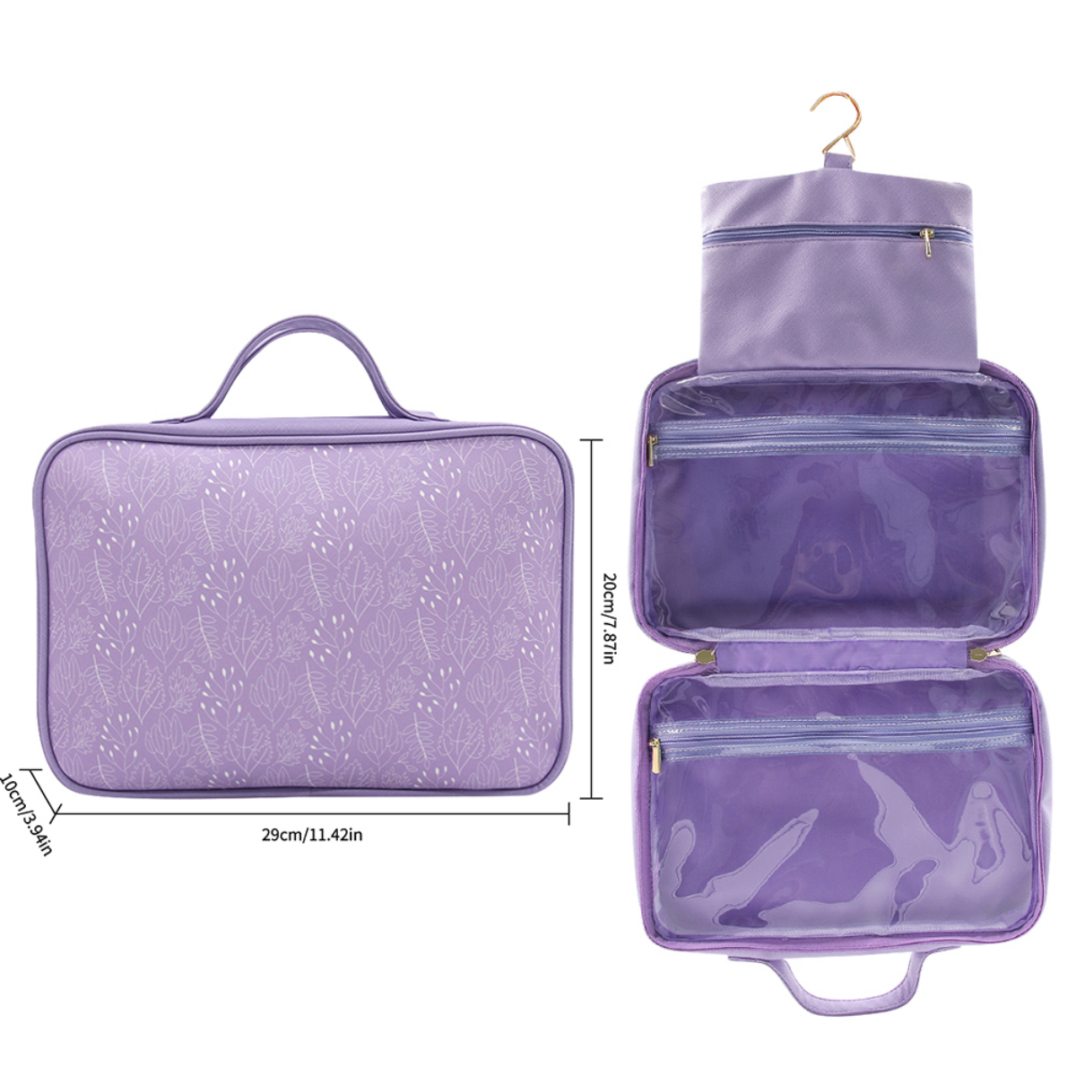 toiletry bag hanging travel makeup bag foldable cosmetic bag Lavender Hanging Toiletry Bag with Hook and Clear Compartments