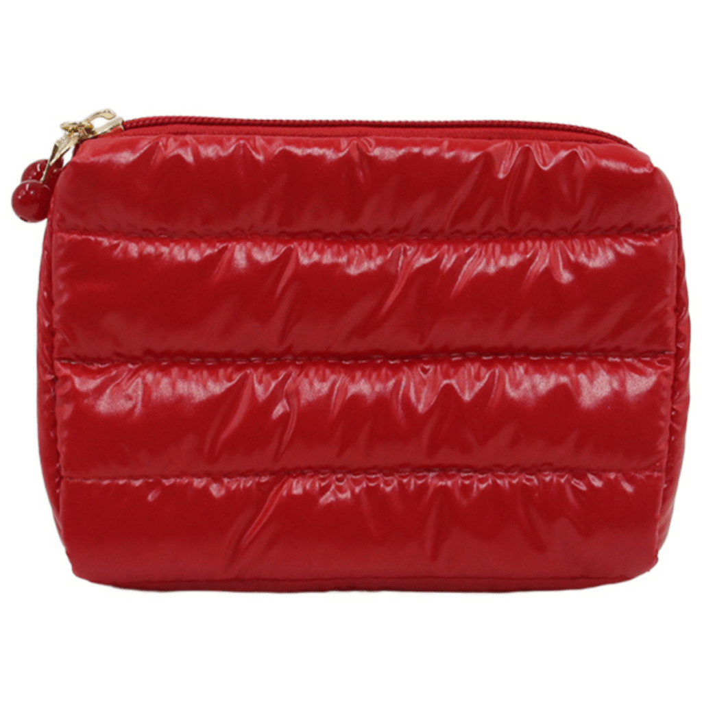 makeup bag cosmetic bag toiletry bag Quilted puffer makeup pouch lightweight water resistant nylon red zip organizer