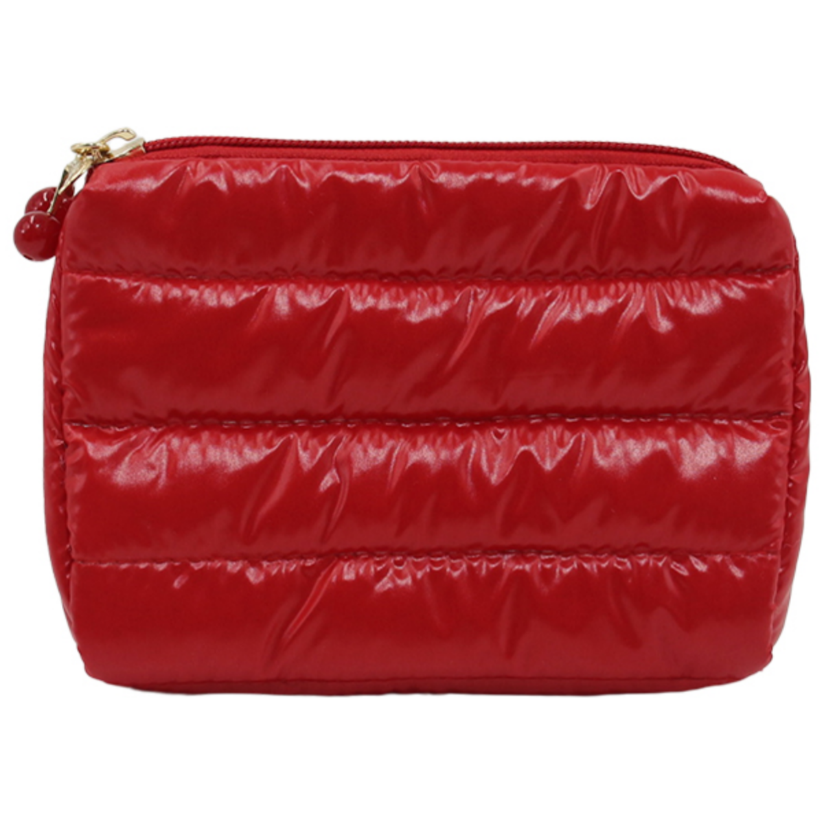 makeup bag cosmetic bag toiletry bag Quilted puffer makeup pouch lightweight water resistant nylon red zip organizer