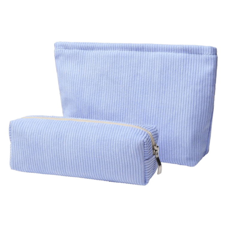 corduroy makeup bag cosmetic pouch set travel toiletry bag Soft Blue Corduroy Makeup Bag Set for Purse and Travel