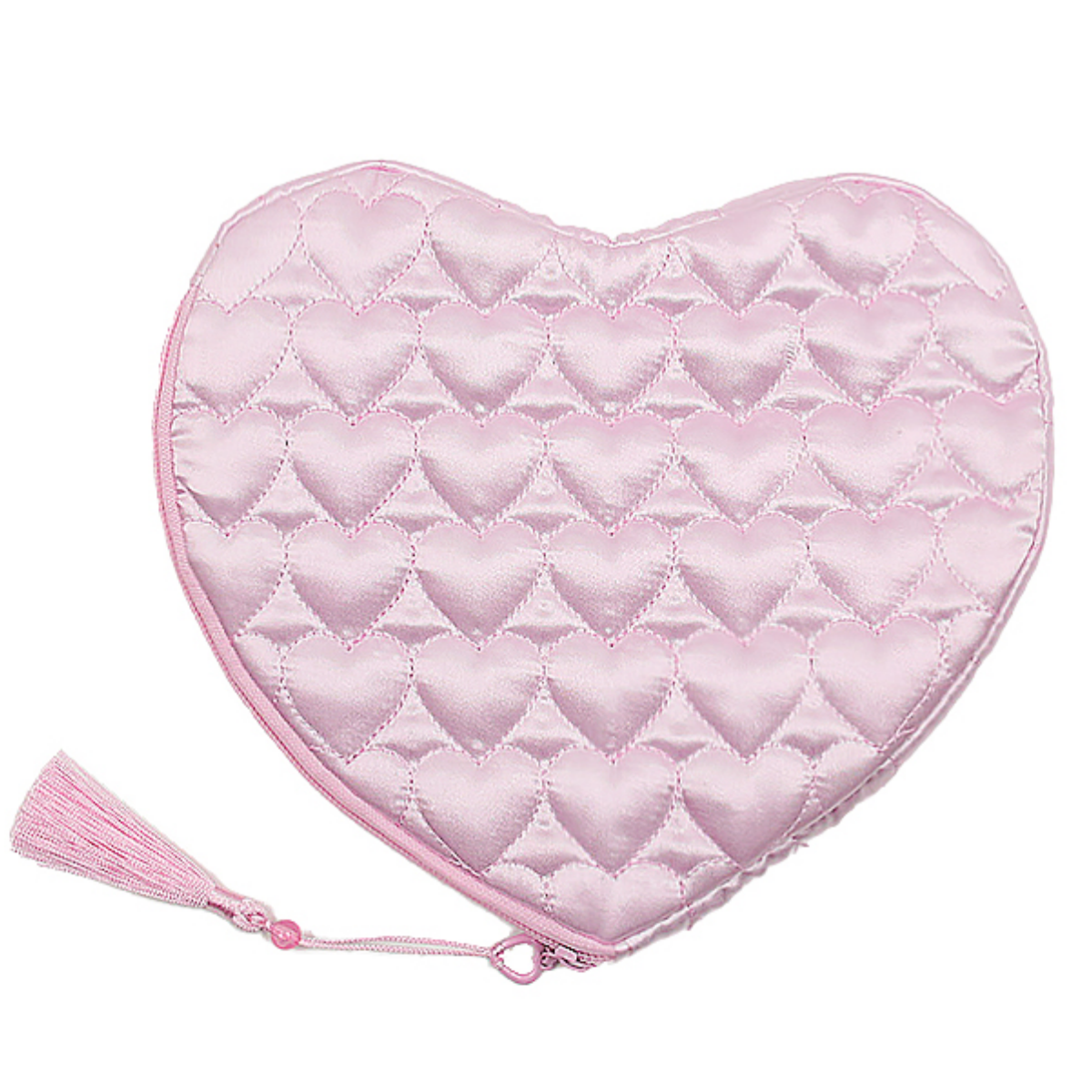 makeup bag cosmetic bag toiletry bag Heart shaped quilted satin makeup pouch with tassel pink custom logo