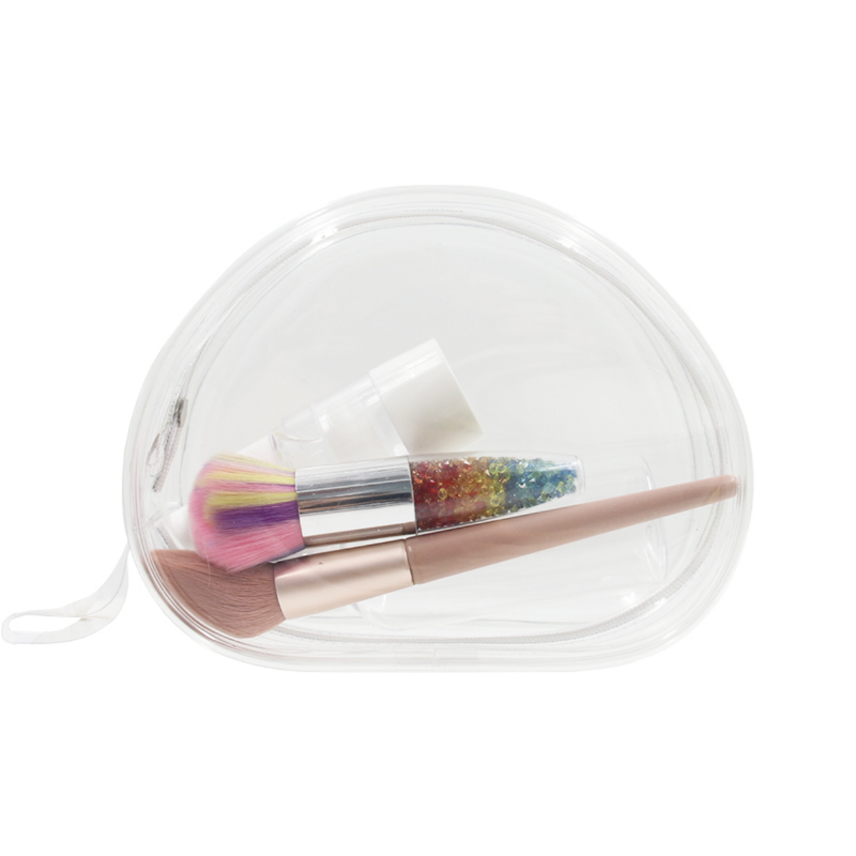 makeup bag cosmetic bag toiletry bag Clear half moon TPU makeup pouch TSA friendly zip wrist loop organizer