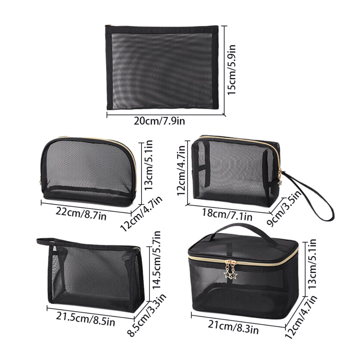 mesh makeup bag travel toiletry bag clear cosmetic bag Black Mesh Cosmetic Bag Set of 5 for Travel and Bathroom Storage