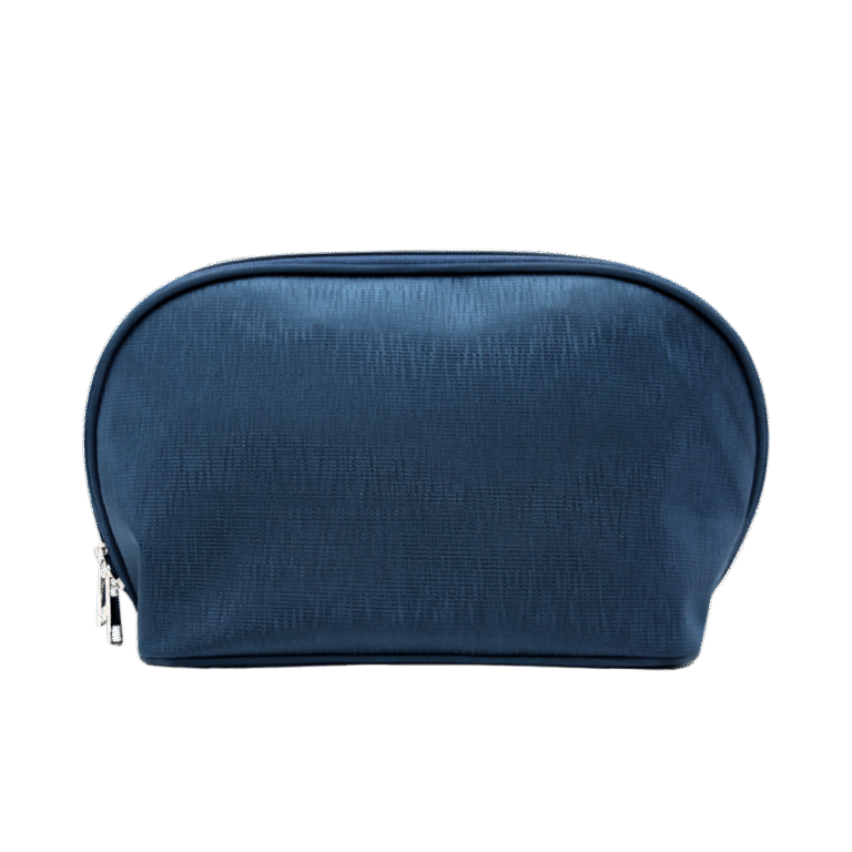 toiletry bag cosmetic bag travel pouch Navy Textured PU Leather Half Moon Makeup Bag