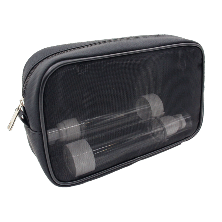 Clear Cosmetic Bag PVC Makeup Bag Travel Toiletry Bag Black PU Cosmetic Bag With Clear Window