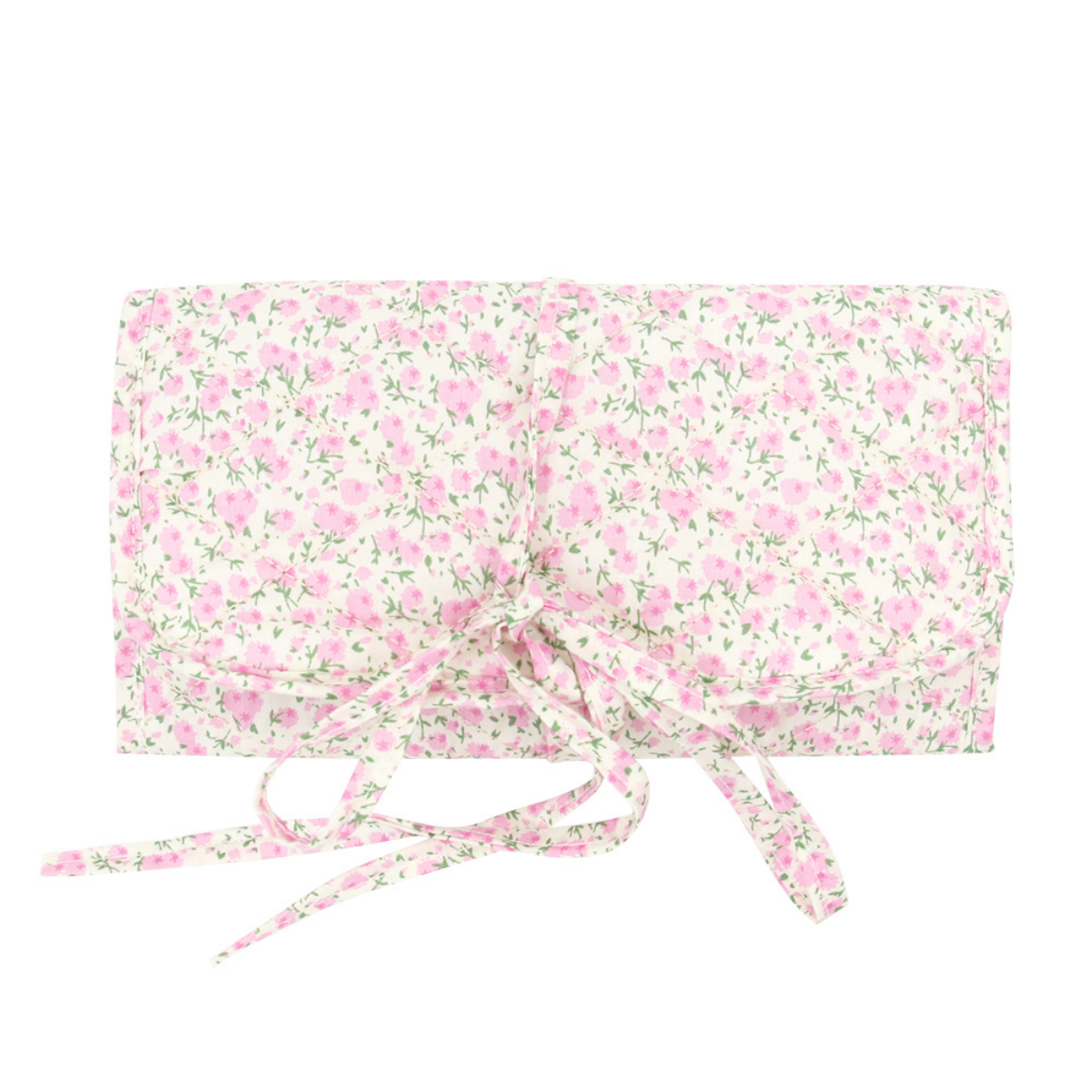 Travel Makeup Bag Floral Cosmetic Bag Quilted Cosmetic Bag Pink Floral Quilted Makeup Pouch With Bow Tie