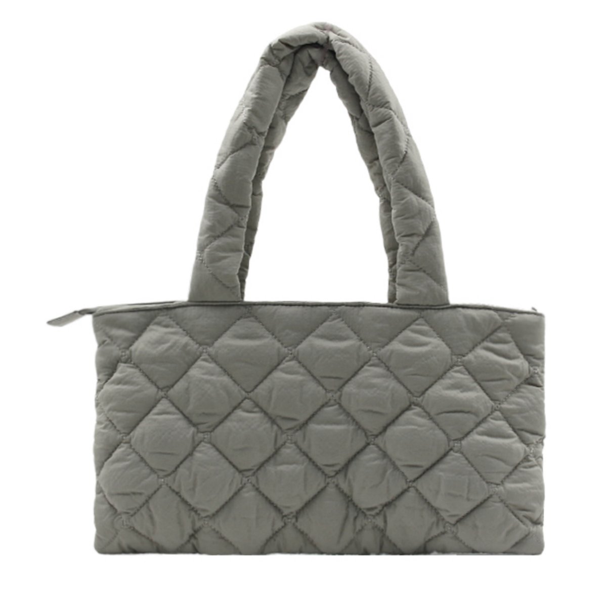 tote bag quilted bag puffer bag Lightweight quilted puffer tote with padded handles zip top shoulder handbag grey
