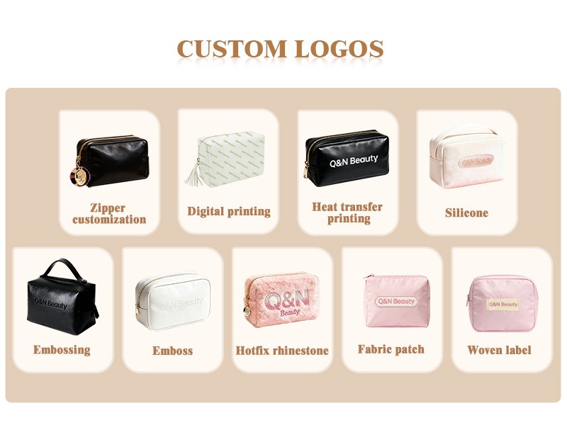 Private label cosmetic bag logo options