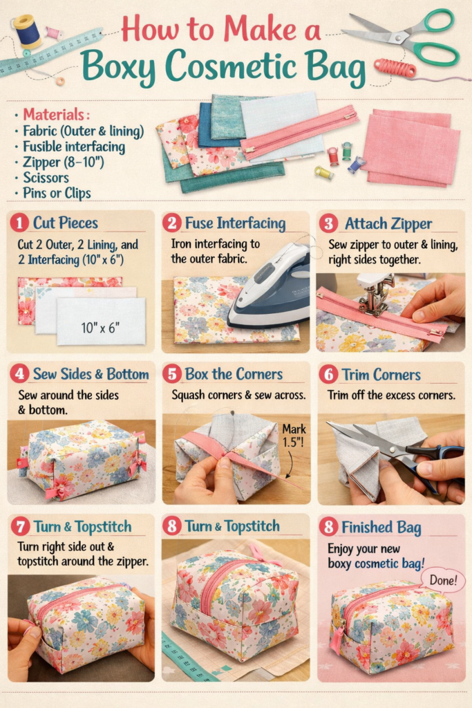 How to Make a Boxy Cosmetic Bag