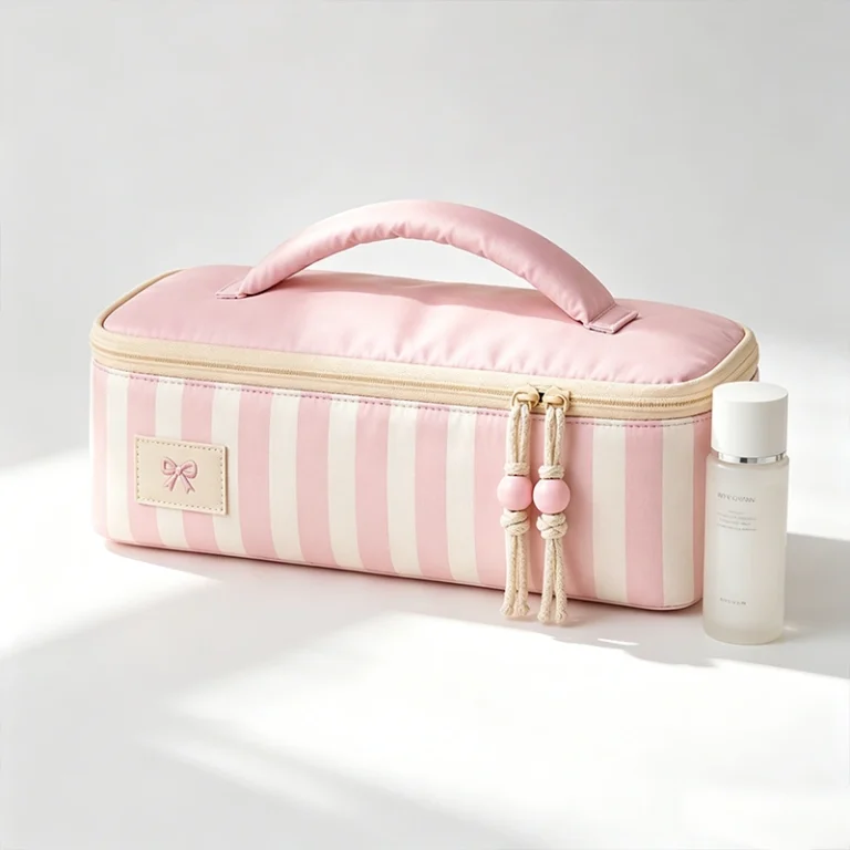 Custom Pink Striped Cosmetic Bag