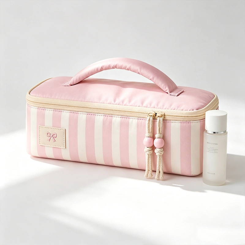 Custom Pink Striped Cosmetic Bag