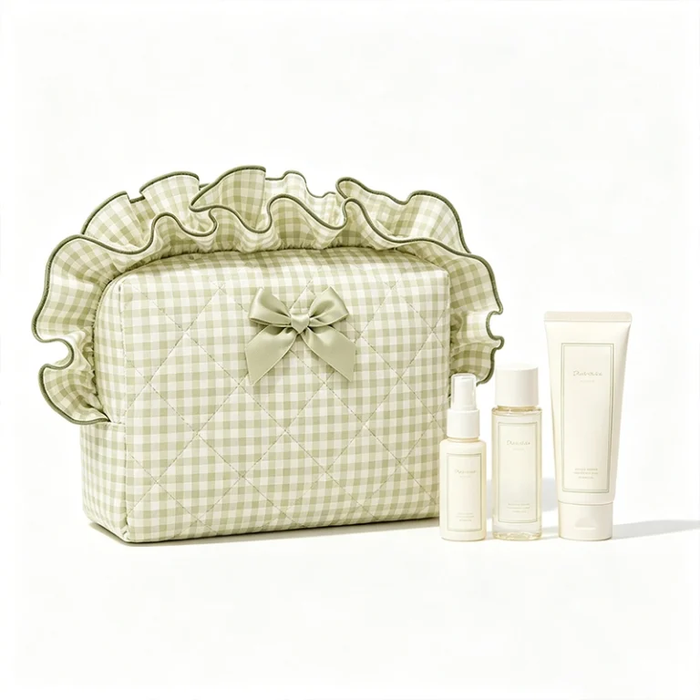 Green Checkered Makeup Pouch