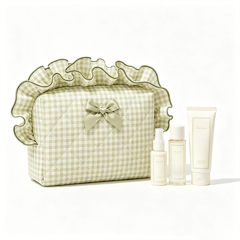 Green Checkered Makeup Pouch