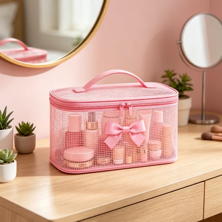 Pink Mesh Cosmetic Bag
