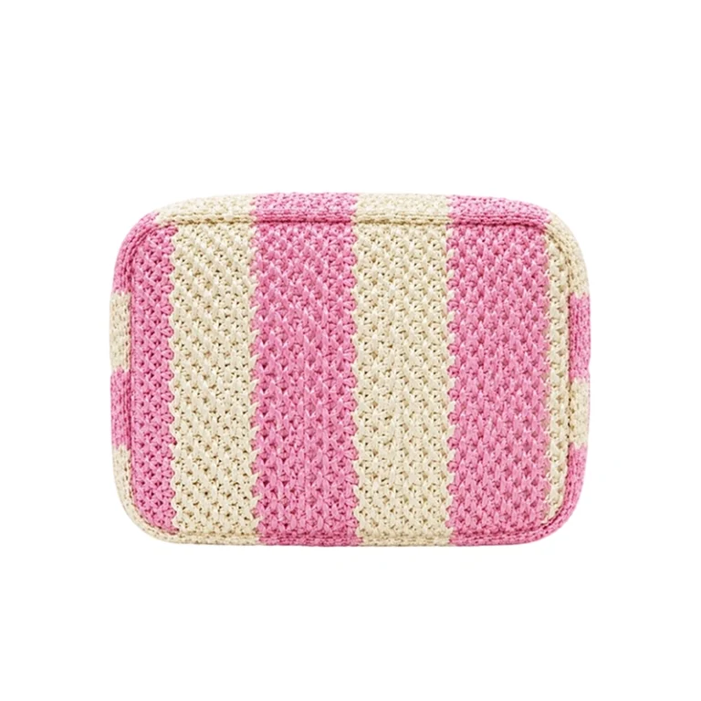 Pink Striped Woven Cosmetic Bag (2)