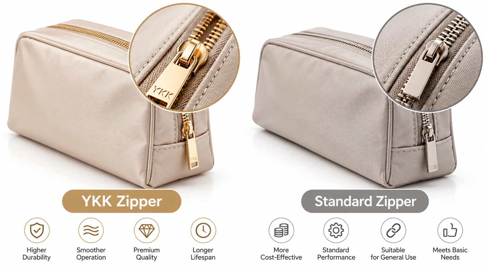 YKK vs. Standard Zippers: Are Premium Zippers Worth the Cost for B2B Wholesale Makeup Bags?